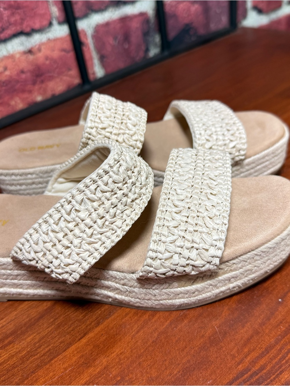 Old Navy Woven Espadrille Platform Slide Sandals Natural Size 7.5 NWOT